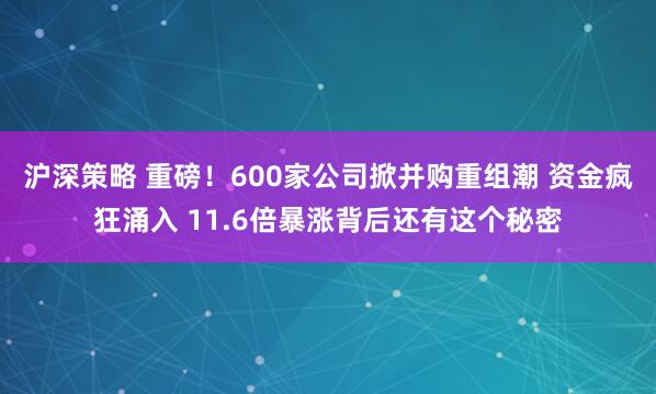 沪深策略 重磅！600家公司掀并购重组潮 资金疯狂涌入 11.6倍暴涨背后还有这个秘密